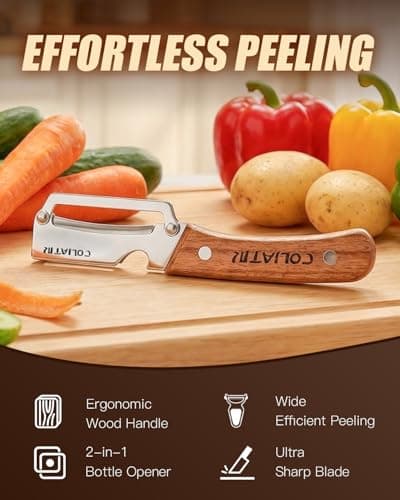 Zero Snag Wooden Kitchen Tools 2-in-1 Multifunctional Vegetable Peeler for Opene Multi-Functional Premium Stainless Steel with Woodens Handle and 2026 New Tool with Bottle Opener (1pc) — view 2