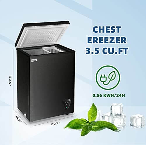 Chest Freezer Small Deep 3.5 Cu.Ft Black Mini Freezers Top Door Adjustable 7 Thermostat and Removable Basket Open Garage Basement Apartment Kitchen Business Office RV