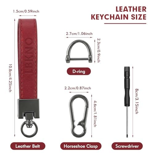 Leather Car Keychain with Anti-Loss D-Ring for Key Fobs, for Men and Women