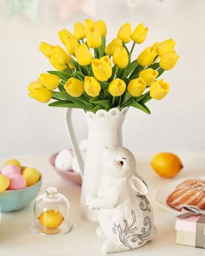 MACTING Yellow Artificial Tulip Flowers - 13.7" 30PCS Real Touch Fake PU Tulips Bouquet Faux Flowers for Floral Arrangements Table Centerpieces Kitchen Indoor Home Mothers Day Decorations