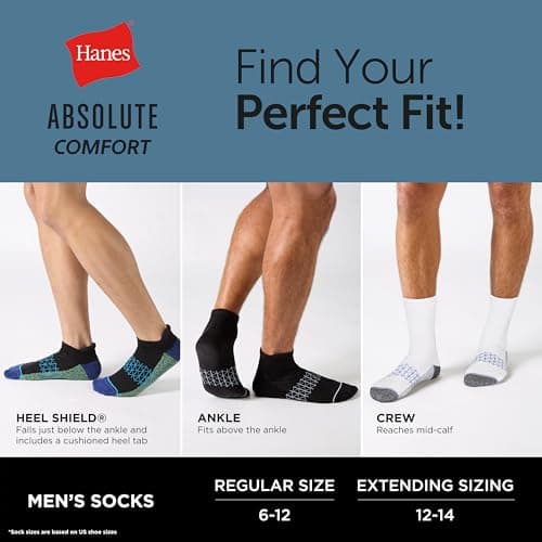 Hanes Men's Ankle Socks Pack, 4-Pair Pack, Absolute Active Cushioned Moisture-Wicking Seamless Toe Pack — view 2