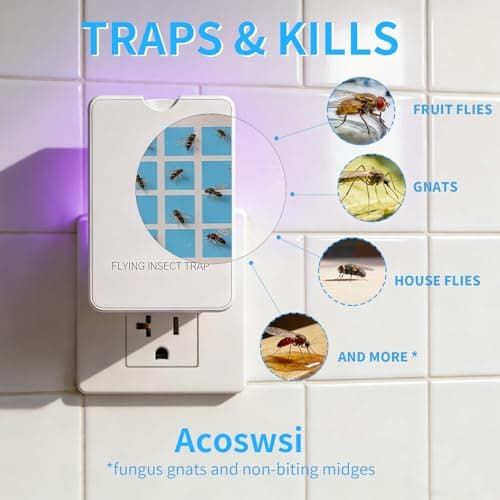Acoswsi Indoor Fly Trap Plug in, Flying Insect Trap with Blue UV Light, Fruit Fly & Gnat Trap for Indoors, Mess-Free Bug Catcher for Home, 1 Device + 5 Refill Glue Cards — view 2