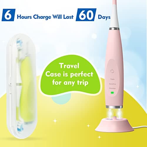 FUMEIKANG Kids Electric Toothbrushes 2 Pack Sonic Rechargeable Tooth Brush Gifts for Boys and Girls 3 4 5 6 7 8 9 10 11 12 (Purple+Pink) — view 3