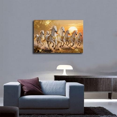 Seven Running Horses Painting Vastu Wall Art Poster 7 Lucky Horse Pictures 30 Canvas Poster Bedroom Decor Landscape Office Room Decor Gift Frame-style24x36inch(60x90cm) — view 4
