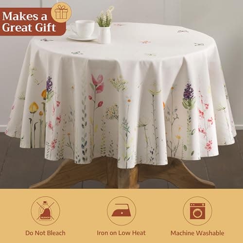 Maison d' Hermine Table Cloth Round Table 100% Cotton 69 Round Inches Tablecloth Reusable Decorative for Dining Kitchen Room Farmhouse Party Home Hotel Restaurant Spring Summer - Botanical Fresh — view 4