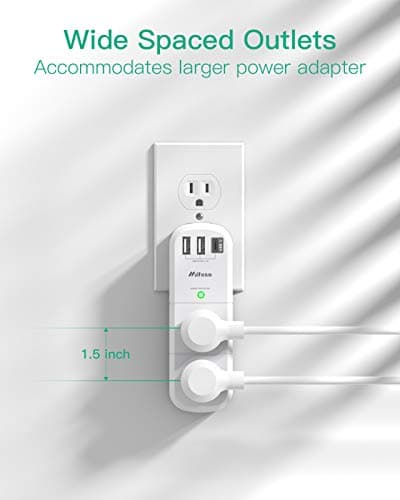 USB Outlet Extender Surge Protector - with Rotating Plug, 6 AC Multi Plug Outlet and 3 USB Ports (1 USB C), 3-Sided Swivel Power Strip with Spaced Outlet Splitter for Home, Office, Travel — view 4