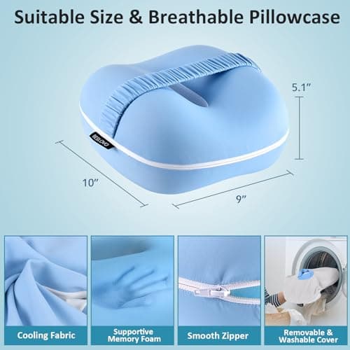 beslovo Side Sleeper Knee Pillow, Memory Foam Leg Pillow, Ergonomic Between Leg Pillow Eases Back Hip Pain, Spine Alignment Sciatica Relief, Knee Pillow with Ice Silk Cover and Elastic Strap (Blue) — view 2
