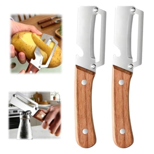 Multi-Functional Vegetable Peeler fo Kitchen: 2 in 1 Stainless Steel Peeler with Wooden Handle and Bottle Opener - Peelers for Potato Pumpkin Papaya Zucchini (2 pcs)