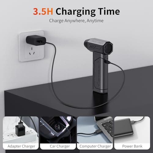 Compressed Air Duster,130000RPM Super Power Cordless Air Duster,Rechargeable Brushless Blower,3 Gear Adjustable Mini Blower with LED Light,Dust Remover for Computer/House/Outdoor/Car — view 7