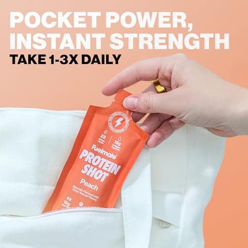 FUELMATE Peach Liquid Collagen Easy Protein Shots - 15g Protein + 22 Amino Acids - Hydrolyzed Bovine Collagen Peptides for Recovery, Skin, Hair & Joints - 10 x 1.29oz - Sugar, Dairy & Gluten Free — view 3