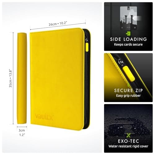 Vault X 9 Pocket Zip Binder, 360 Cards, Exo-Tec Material, 20 Side-Loading Pages (Yellow)