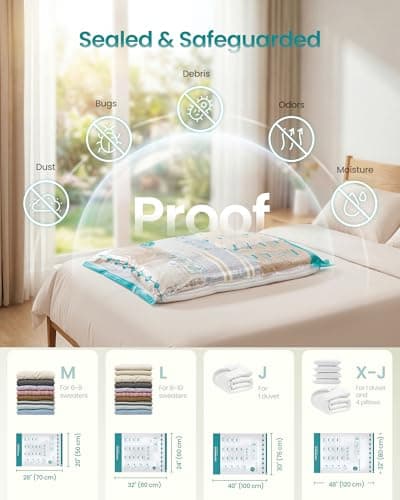 SONGMICS Vacuum Storage Bags, Rechargeable Portable Electric Pump, Space Saver Vacuum Seal Suction Bags for Clothing Travel Bedding Comforters, Reusable, 15 Pack, 3M/4L/4J/4X-J, Transparent — view 2