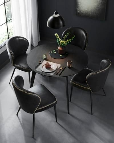 VASAGLE EKHO Collection - Dining Chairs Set of 2, Upholstered Kitchen Chairs, Comfortable Seat, Synthetic Leather with Stitching, Mid-Century Modern, Easy Assembly, Living Room Lounge, Ink Black — view 3