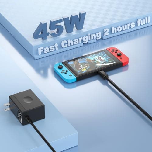 45W YCCSKY Charger for Nintendo Switch,AC Adapter for Nintendo Swith - Fast Travel Wall Charger with 5FT USB C Cable 15V/3A Power Supply for Switch Supports TV Mode and Dock Station (Black) — view 2