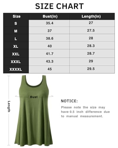 Komfokore Tank Tops for Women Build in Bra Tanks Loose Fit Flowy Sleeveless Casual ArmyGreen L — view 5