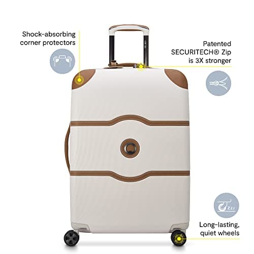 DELSEY PARIS Chatelet Air 2.0 Carry-On Plus Suitcase 20 Inch, Hardside Polycarbonate Luggage, Dual-Density Spinner Wheels, TSA Lock, USB Port, Angora