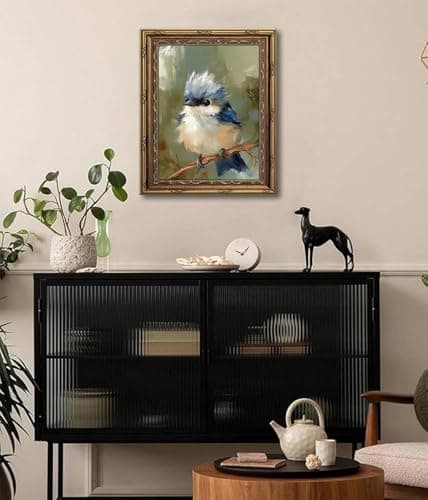 Dougepce 3D Texture Oil Painting,Vintage Gold Framed Wall Art,Blue Bird Wall Art Canvas Prints, Birds on Tree Pictures Wall Decor, Birds Artwork Paintings for Bedroom Wall Decor (Blue 11''Lx9''W) — view 5