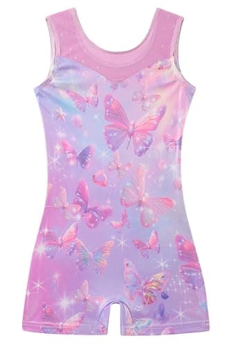ACOCOPY Kid Girls Gymnastics Sleeveless Leotard Pink Butterfly Biketard Unitard Stretchy Quick Dry Dance Outfit Size 7-8