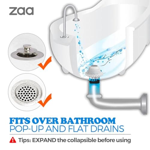 zaa Bathtub Drain Hair Catcher, Premium Silicone Shower Hair Catcher, 1Pack Hair Stopper for Pop Up & Regular Drains of Shower, Bathtub, Bathroom Sink, Bathroom Fixture Accessories, Light Gray — view 2