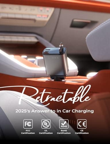 LISEN Retractable Car Charger, 84W Car Charger USB C Fast Charge, 4 in 1