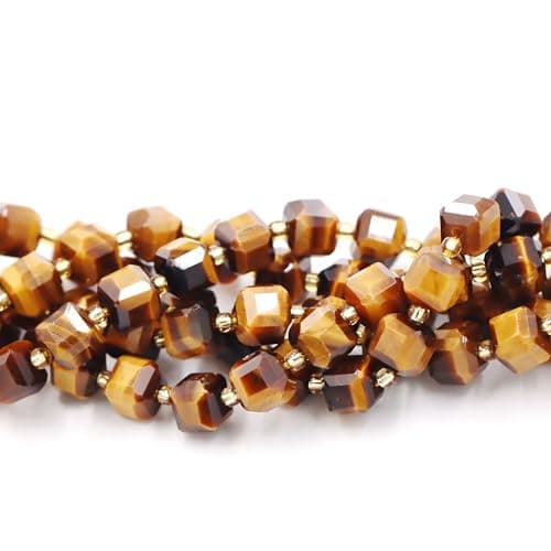 Malahill Wholesale Natural Faceted Stone Beads for Jewelry Making Sold per Bag 5 Strands Inside Cube Tiger's Eye 8mm — view 2