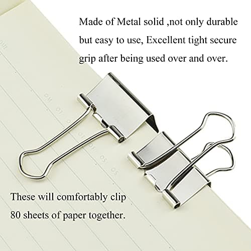 HAHIYO Binder Clips Paper Clamps Spring Steel Sturdy Medium 1.26 inches Width 0.39 Inch Capacity No Sharp Edges Heavy Duty Tight Grip Reusable Silver Metal Bright Finish for Home Office School 13 Pack — view 5