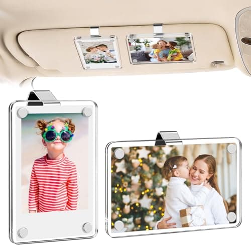 SUNEZLGO 2 Pack Car Picture Holder and Visor Photo Clip, Car Accessories, Acrylic Magnetic Car Photo Holder, Easy Install Universal Fit, Personalized Gift for Family Photos, Gifts for Boyfriend