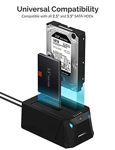 SABRENT 2 Bay USB C Hard Drive Docking Station, SSD HDD 2.5 3.5 inch SATA case Dock, External SSD Enclosure, Power Adapter, Offline cloning, LED Indicator, Tool-Free, USB-c Cables Included (EC-CH2B) — view 2