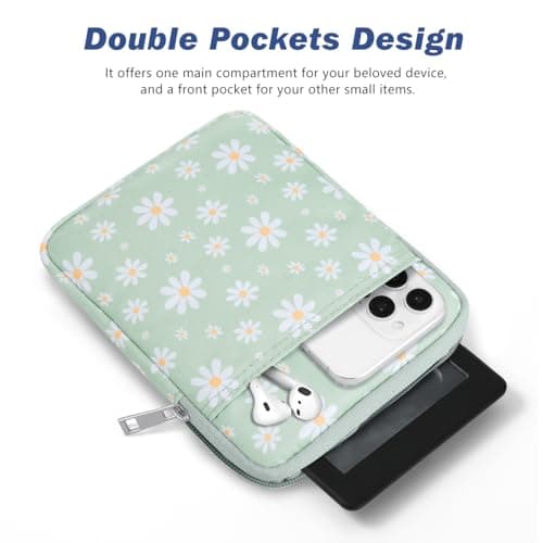 Dadanism 6-7 Inch Universal Padded Sleeve for 7" Colorsoft Signature Edition eReader 2024 and 6" eReader Book, Protective Sleeve Pouch Bag Carrying Case for Kobo E-Reader, LightGreen — view 3