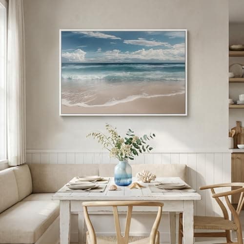 Framed Coastal Beach Wall Art for Room Decor, Blue Ocean Seascape Canvas Artwork for Walls, Nature Nautical Cozy Landscape Picture Print Beach House Wall Decor for Living Room Bedroom Hallway, 24x36 — view 2
