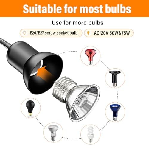 TFNN Reptile Heat Lamp, Heat Lamp with Clamp, UVA UVB Reptile Light with Intelligent Cycle Timer for Turtle, Bearded Dragon, Lizard and More, 2 Bulbs 50W+75W — view 4