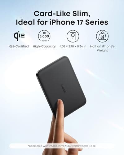 Anker Nano MagSafe Portable Charger, Ultra-Slim 5,000mAh Magnetic Wireless Power Bank, Qi2-Certified 15W Max, Compact for Travel, Ergonomic Design, for iPhone 17/16 Series, and More — view 2