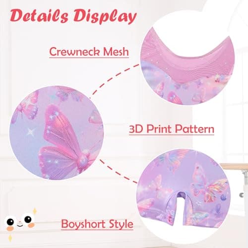 ACOCOPY Kid Girls Gymnastics Sleeveless Leotard Pink Butterfly Biketard Unitard Stretchy Quick Dry Dance Outfit Size 7-8 — view 2