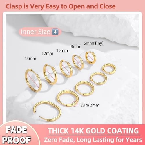 5 Pairs Small Gold Huggie Hoop Earrings Set Women 14K Gold Plated Cartilage Earrings Hypoallergenic Lightweight Stainless Steel Earrings 2nd 3rd Hole Cute Multiple Piercing Stack Jewelry Trendy Gift — view 4