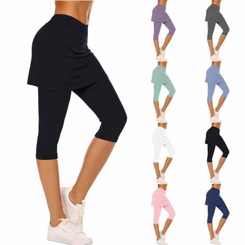 Skirted Leggings for Women Tennis Golf Skorts Capris Gym Tennis Yoga Pants Stretch Capri Leggings Workout Pant with Skirts