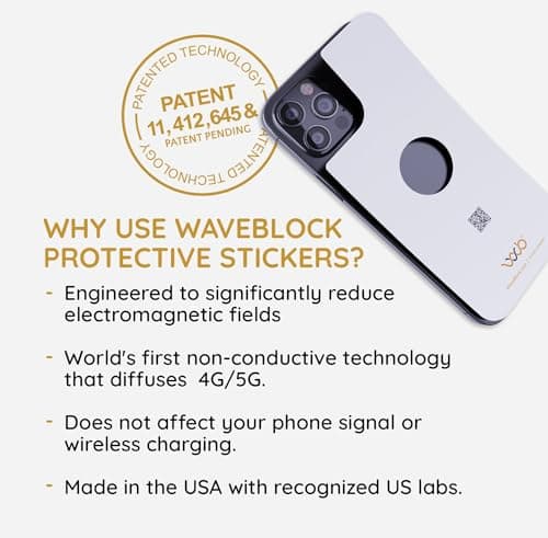 WAVEBLOCK EMF Blocker for Cell Phone - Made for iPhone 17e - The Only Patented, Real Scientifically Backed, Lab-Tested 5G-Shield Sticker to Protect You & Your Loved Ones - USA Made White — view 6