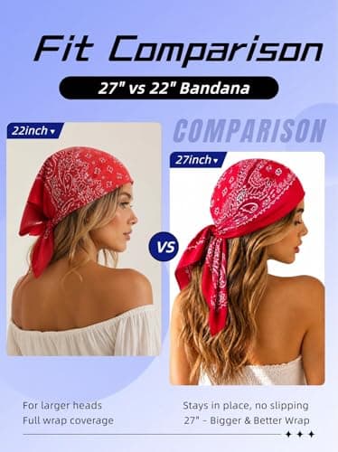 Junvena 27 Inch Extra Large Bandana 100% Cotton,Soft Thin Breathable Headband for Men Women, Solid & Paisley(Navy Single) — view 4