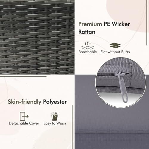 DORTALA Wicker Patio Furniture Set 3 Piece, Small Outdoor Table & Chairs with Tempered Glass Tabletop, Cushions, Rattan Conversation Bistro Set for Balcony, Porch, Backyard, Deck, Mix Gray+Gray — view 3