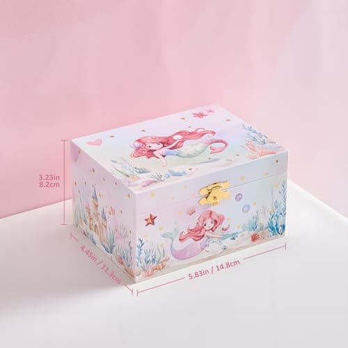 ProCase Mermaid Jewelry Box for Girls, Kids Musical Jewelry Boxes with Spinning Mermaid Doll, Birthday Gifts for Little Girls Children Toddler Ages 3 4 5 6 7 8 -Mermaid (Box with Jewelry) — view 2