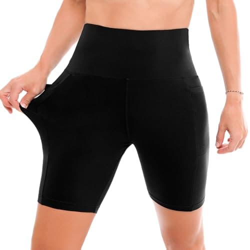 Ipletix Biker Shorts with Pockets for Women - 6'' High Waisted Womens Yoga Gym Athletic Running Workout Shorts White LXL — view 4