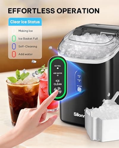 Nugget Ice Maker Countertop, Silonn Chewable Pellet Ice Machine with Self-Cleanin Function, 36lbs/24H Portable Ice Makers for Home Kitchen Officce, Black — view 8