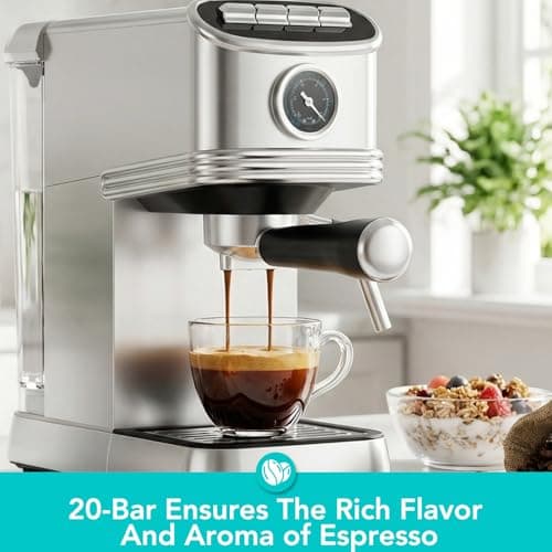 Espresso Machine 20 Bar, Stainless Steel Espresso Maker with Stainless steel Steam Milk Frother, Compact Coffee Machine with 45oz Removable Water Tank, for Cappuccino,Latte&Cold Brew Home&Office — view 3