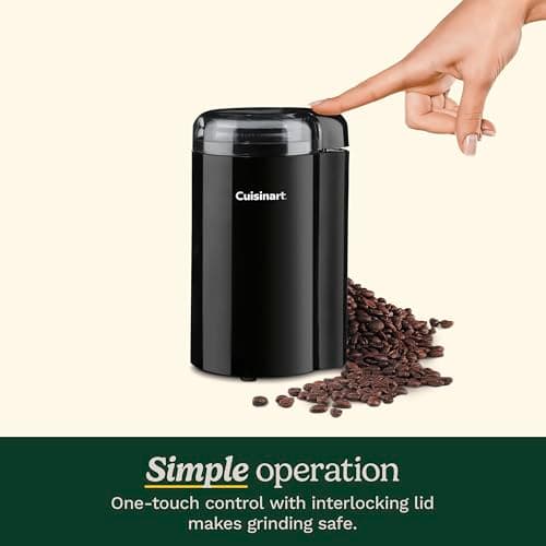Cuisinart Coffee Grinder, One Touch Control Coffee Bean Grinder with Stainless Steel Bowl and Blades, 2.5 oz/70g Capacity Enough for 12 Cups, On/Off Switch with Safety Interlock, DCG-20BKN, Black — view 3