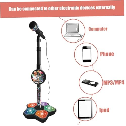 Kids Microphone with Stand, Adjustable Kids Microphone with Lights, Detachable Standing Kid Karaoke Machine for Ages 3+ Children — view 3