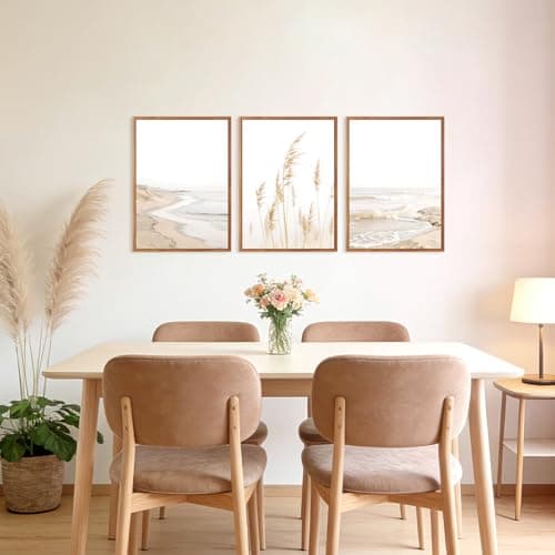 HPNIUB Modern Beach Artwork Seascape Wall Art, Seaside Framed Painting Reed Pathway Picture, Minimalist Neutral Coastal Landscape Wall Decor for Living Room,Bathroom(Set of 3,12X16 Inch) — view 4