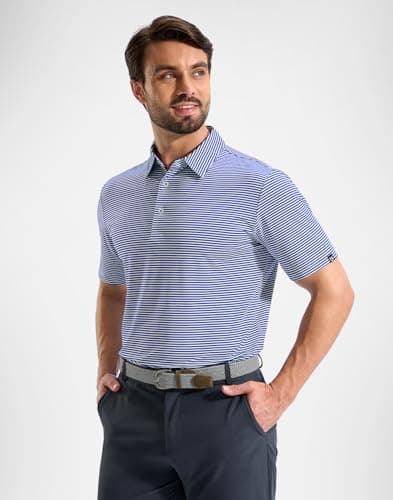 G Gradual Mens Golf Shirt Dry Fit Moisture Wicking Performance Short Sleeve Striped Polo Shirts for Men Dressy Casual (Navy Blue Stripe, XL)