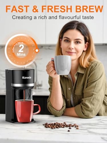 Karosie Single Serve Coffee Maker for Coffee Pods and Grounds, Fast Brew, 6-12 oz Brew Sizes Single Cup Coffee Maker Fits 5.5" Mugs, One-Button Small Coffee Maker, Descaling Reminder,Black,9.25 Inches — view 2