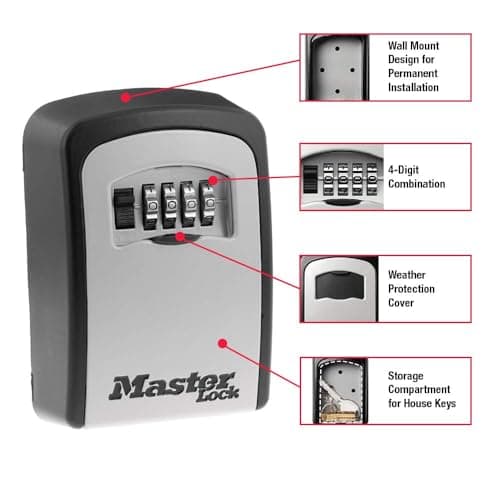 Master Lock Wall Mount Key Lock Box with Resettable Combination Lock, Outdoor Key Lock Box, 5 Key Capacity, 5401D