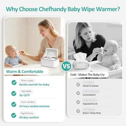 Chefhandy Baby Wipe Warmer, 3-Level Temperature Control, Silent & Even Heating, Large Capacity Wipes Dispenser for Babies & Adults, White — view 2