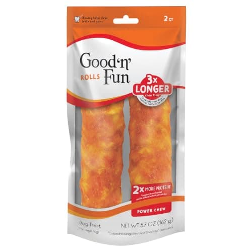 Good 'n' Fun Rolls Long-Lasting Dog Treat, For Large Dogs, With Real Proteins, Beef Hide and Premium Chicken, Supports Dental Health, Mental Stimulation, 2 count